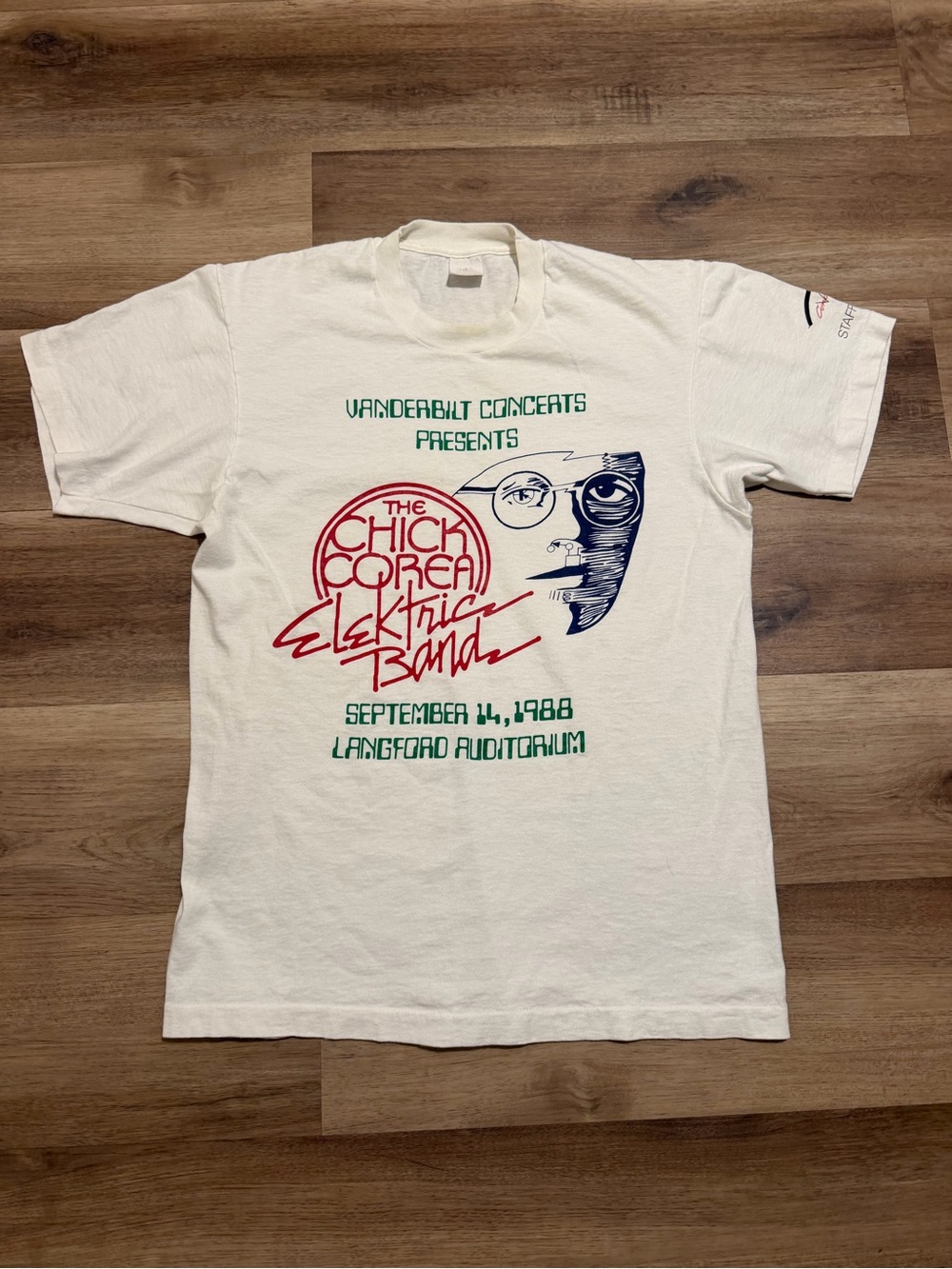 VTG Chick Corea 1988 Inside Vanderbilt Concert T-Shirt Sz XL Electric Band Staff